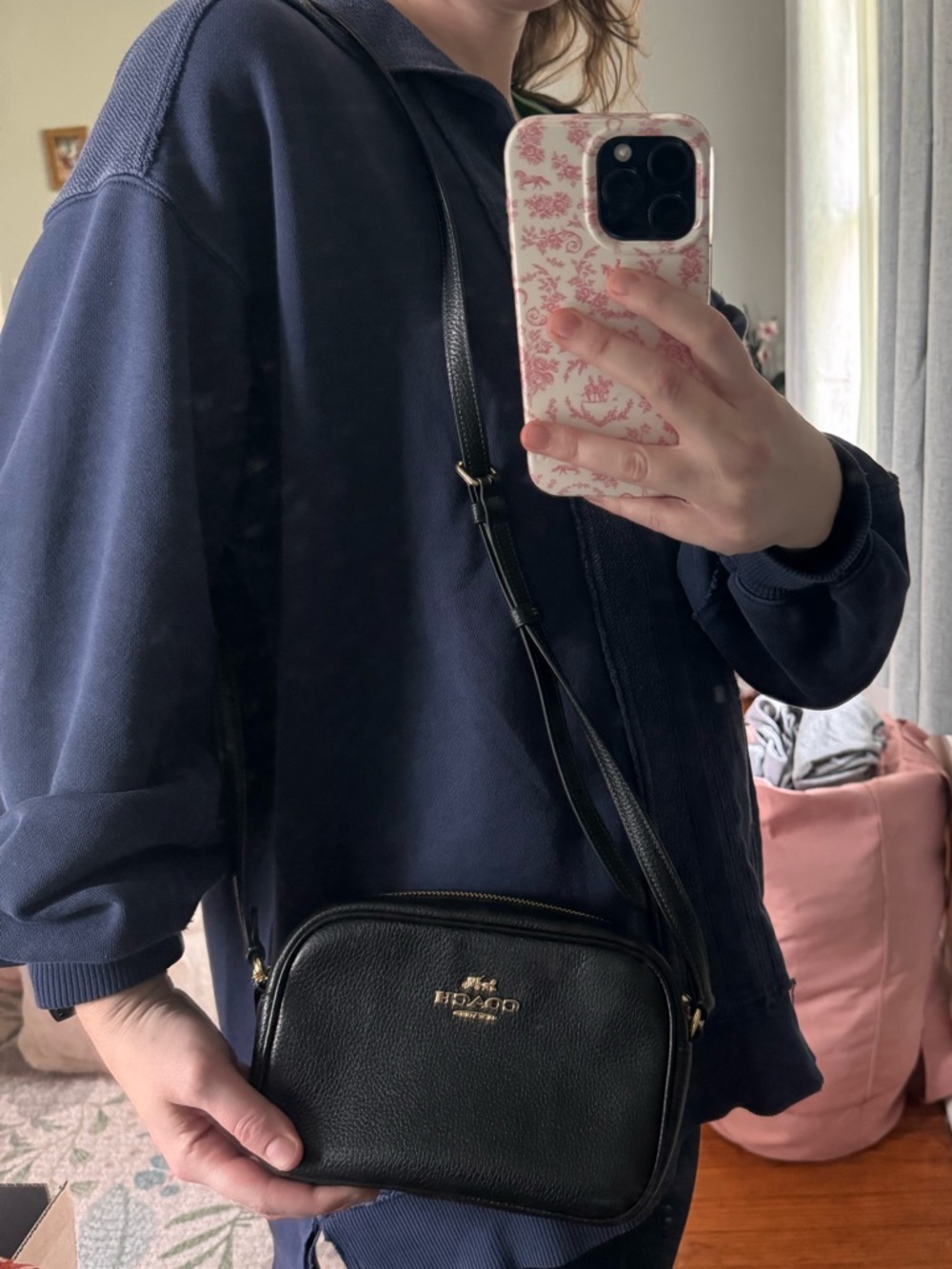 Coach Black Pebbled Leather Crossbody with Gold Logo - Mini Jamie Camera Bag
